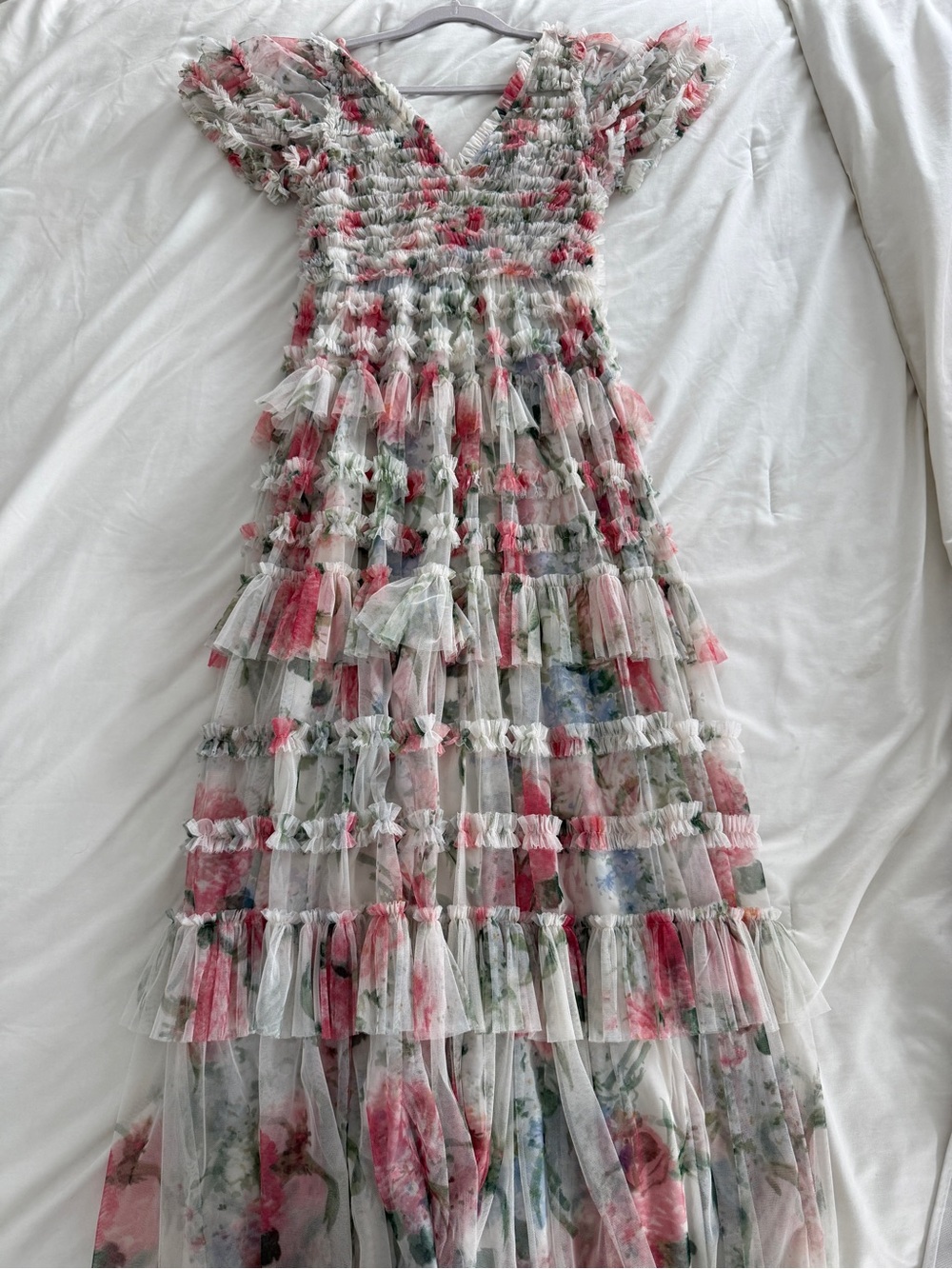 Needle & Thread Floral Ruffle Maxi Dress - Pink & Green
